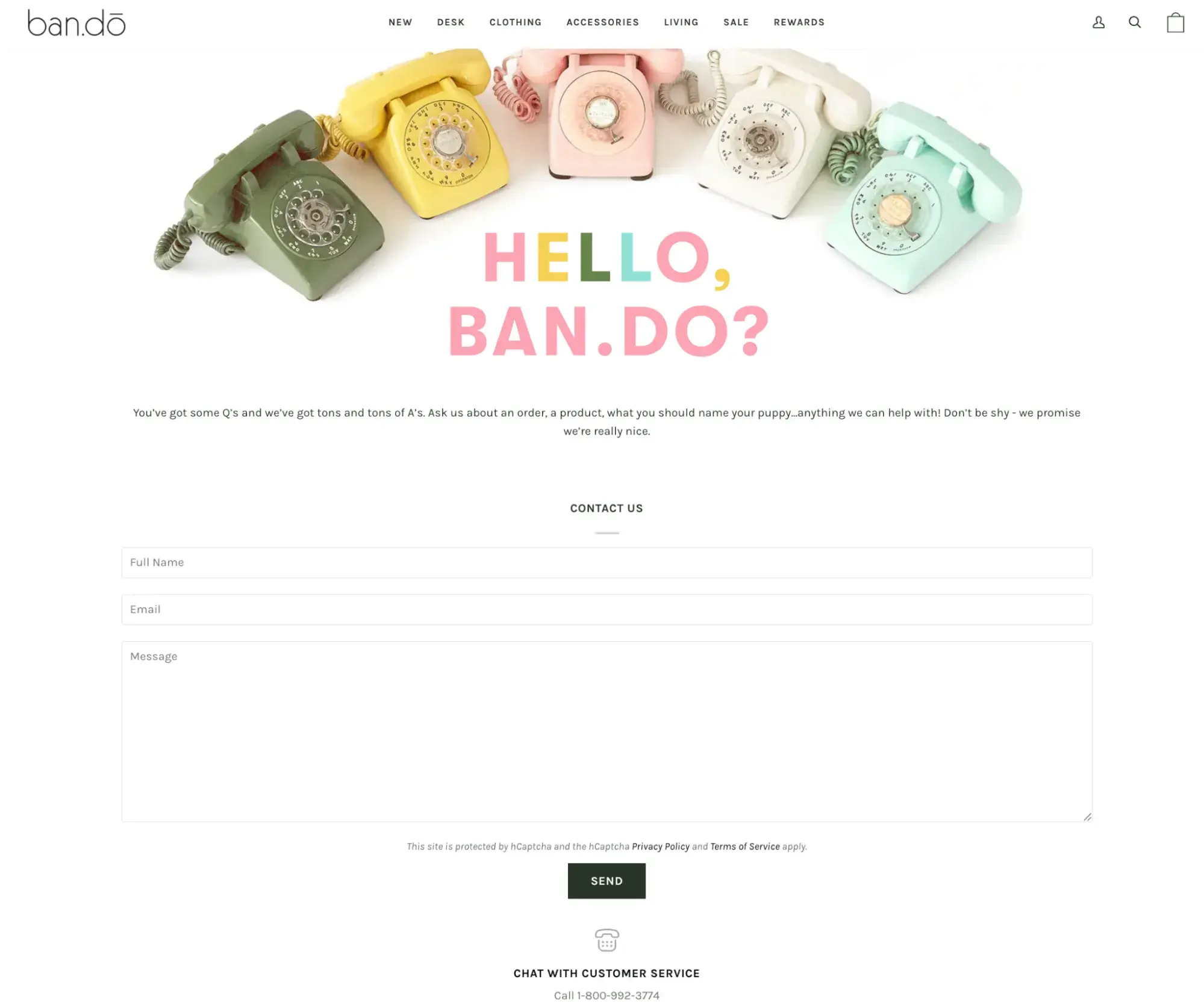 contact us page examples, ban.do contact page