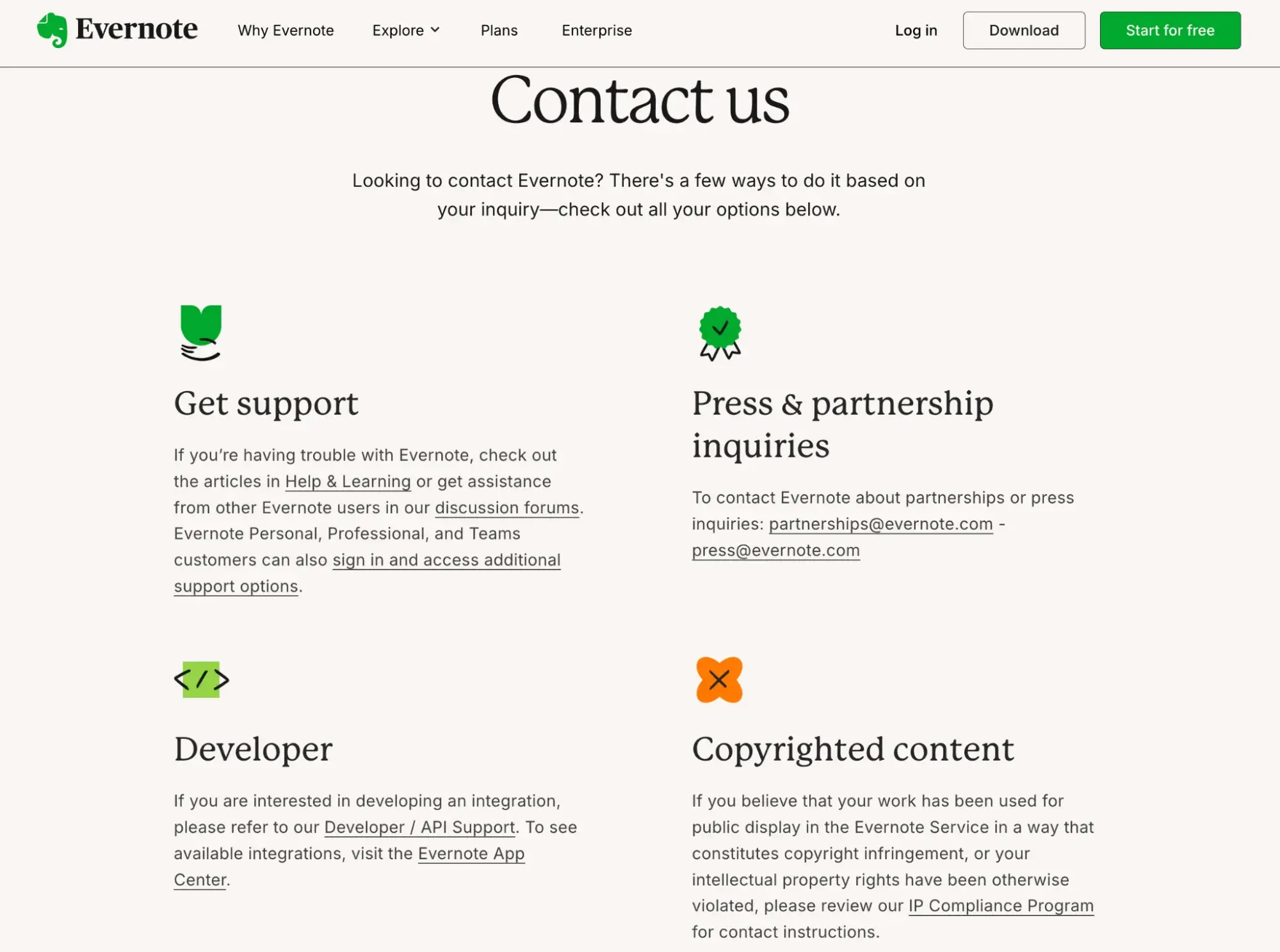 contact us page examples, evernote contact us page