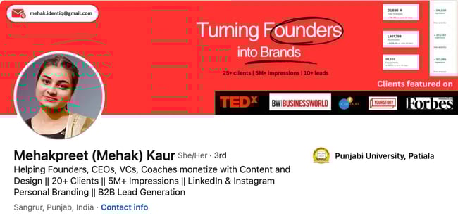 linkedin headline example mehakpreet kaur
