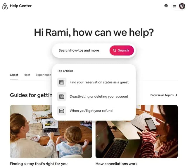 automated knowledge base interface displaying instant answer suggestions for user queries