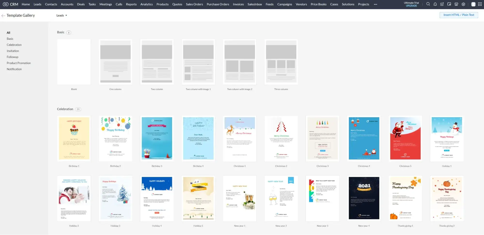 a screenshot of zoho CRM for finance’s email marketing user interface