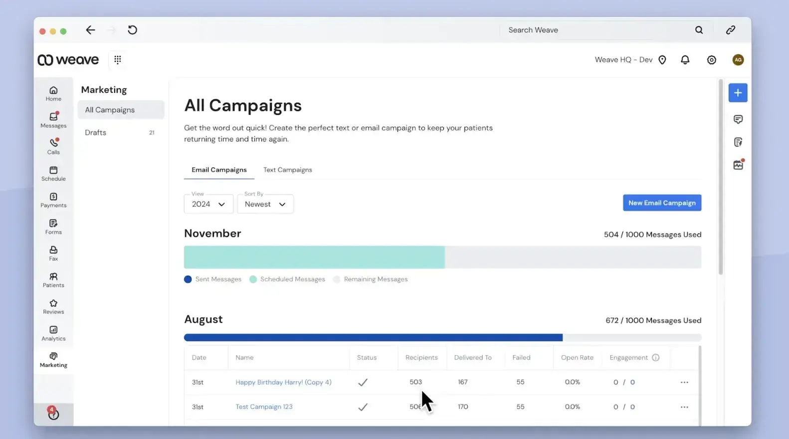 email marketing for healthcare: weave