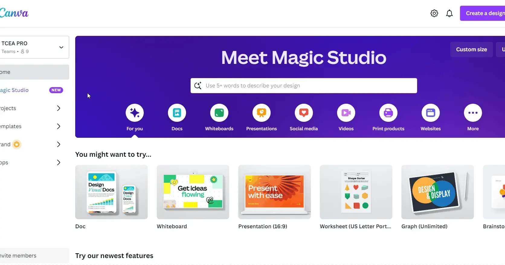 canva’s magic studio interface, generative ai tools