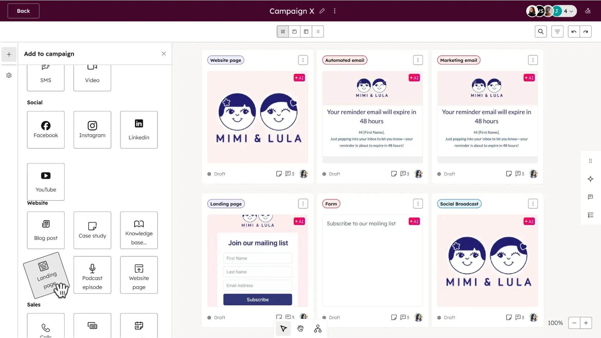 a screenshot of HubSpot’s newsletter builder, highlighting an example of a loop marketing stage in practice
